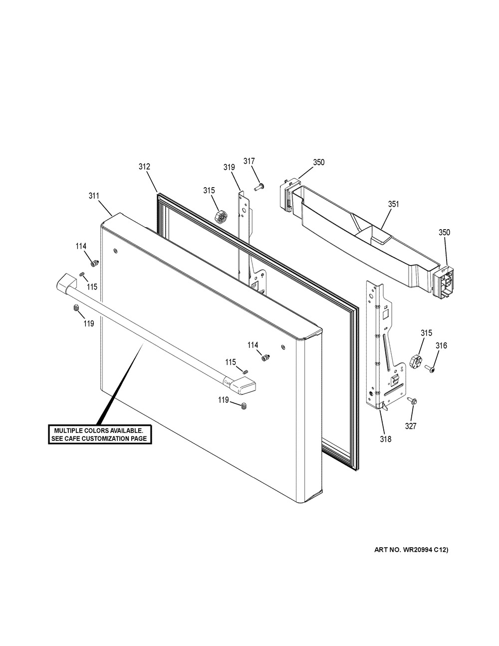 Freezer Door Diagram and Parts List for CWE23SP4MCW2  General Electric Refrigerator
