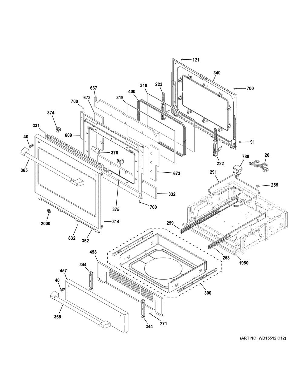 Door & Drawer Parts Diagram and Parts List for CHS985SEL2SS  General Electric Range