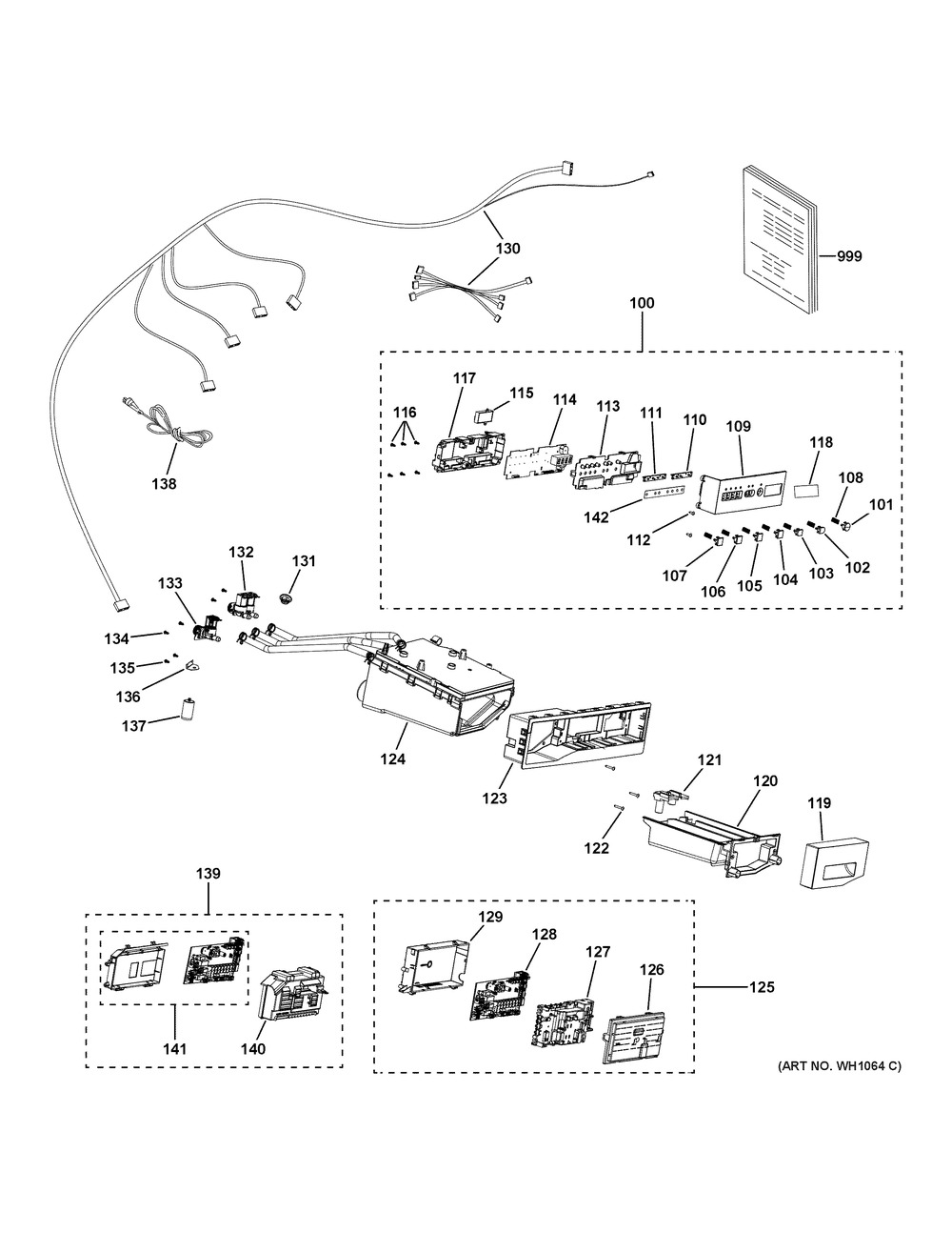 Controls And Dispenser Diagram and Parts List for VFW310SSR0WW  General Electric Washer