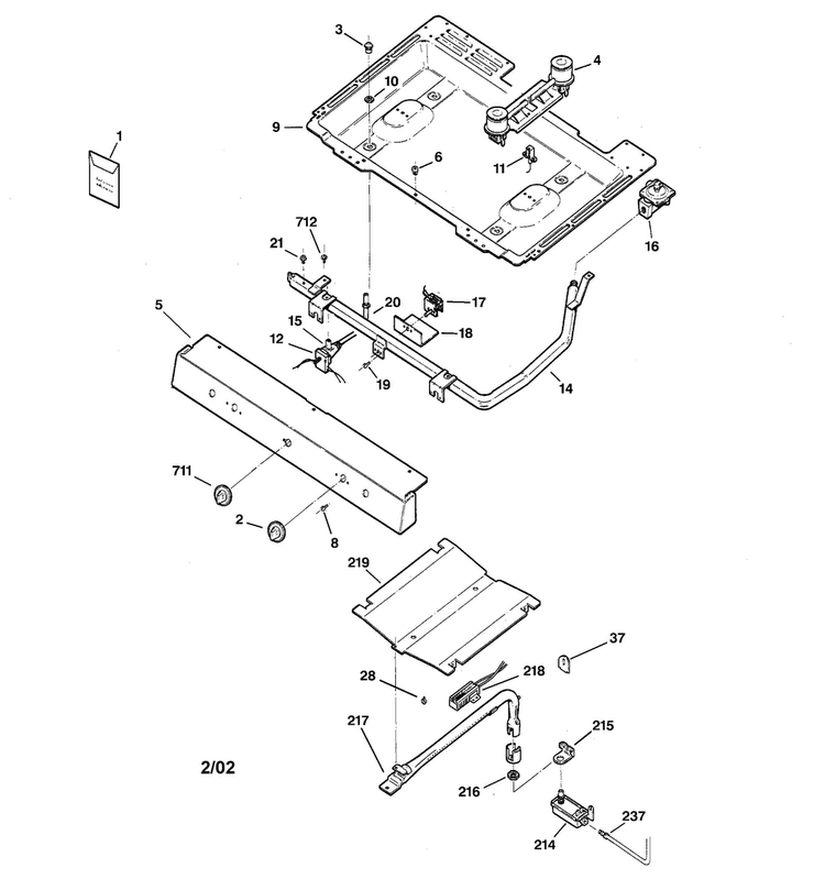 Gas & Burner Parts Diagram and Parts List for RGB524PEA1CT  Hotpoint Range