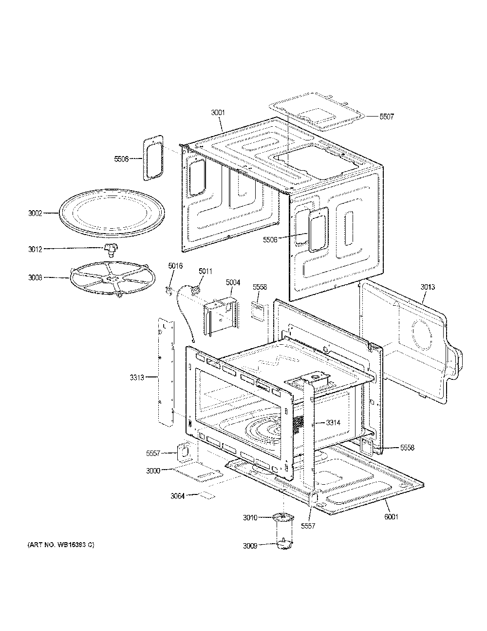 Oven Cavity Parts Diagram and Parts List for JK3800DH8WW  General Electric Microwave Oven Combo