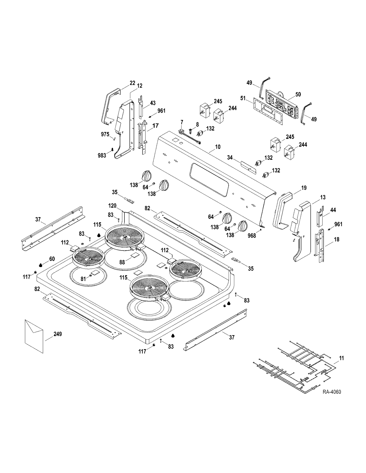 CONTROLS-COOKTOP Diagram and Parts List for RCB787DN2WW  General Electric Range