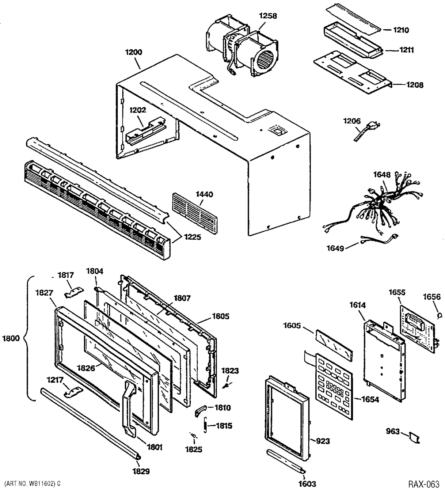 CASE, DOOR & CONTROLS Diagram and Parts List for RVM225BLC01  General Electric Microwave