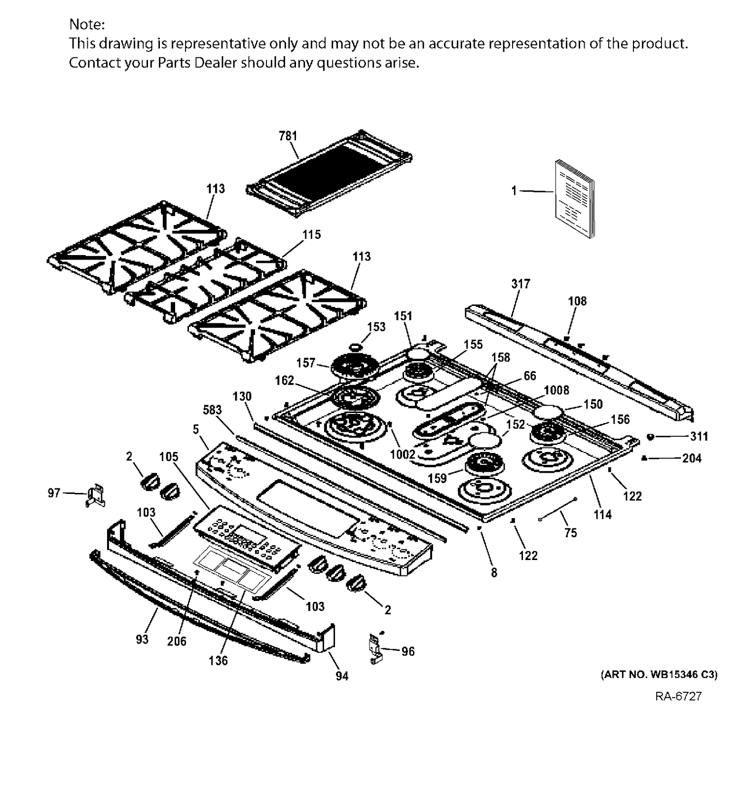 CONTROL PANEL & COOKTOP Diagram and Parts List for PC2S920SEF1SS  General Electric Range