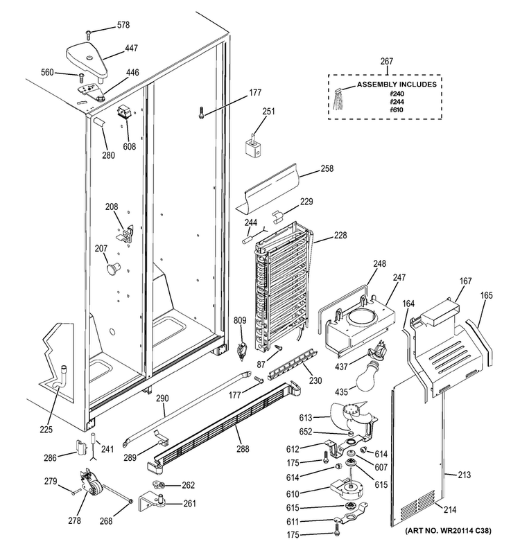 Freezer Section Diagram and Parts List for GSE22ETHCWW  General Electric Refrigerator