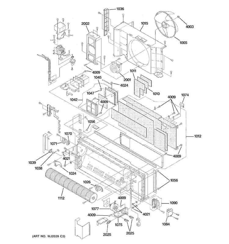 Motor & Chassis Parts Diagram and Parts List for AZ41E12EAPW2  General Electric Air Conditioner