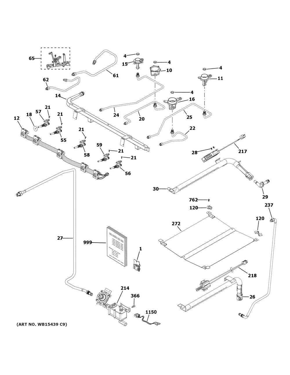 Gas And Burner Parts Diagram and Parts List for PGB935YP4FS  General Electric Range