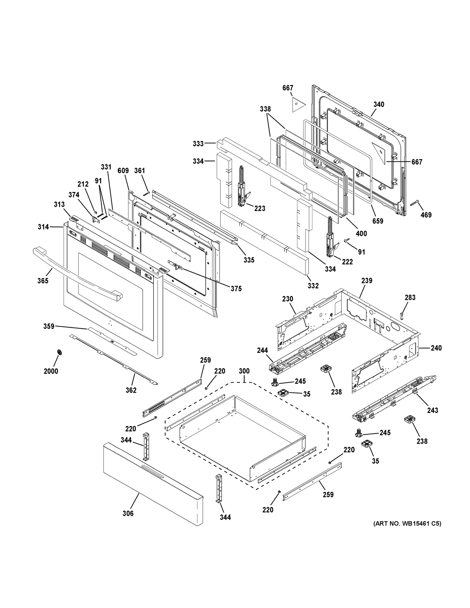 DOOR & DRAWER PARTS Diagram and Parts List for PGB930SEJ4SS  General Electric Range