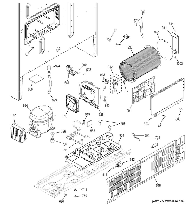 Machine Compartment Diagram and Parts List for PFE28RSHDSS  General Electric Refrigerator