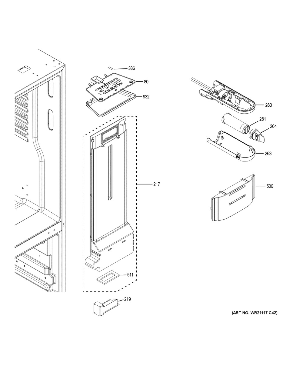Fresh Food Section Diagram and Parts List for GDE21EGKJRBB  General Electric Refrigerator