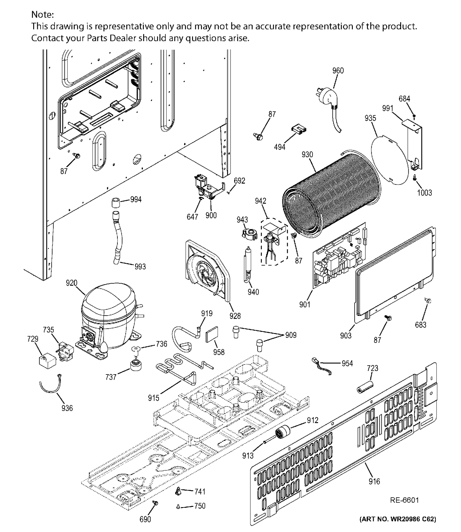 MACHINE COMPARTMENT Diagram and Parts List for PYE22PSHISS  General Electric Refrigerator
