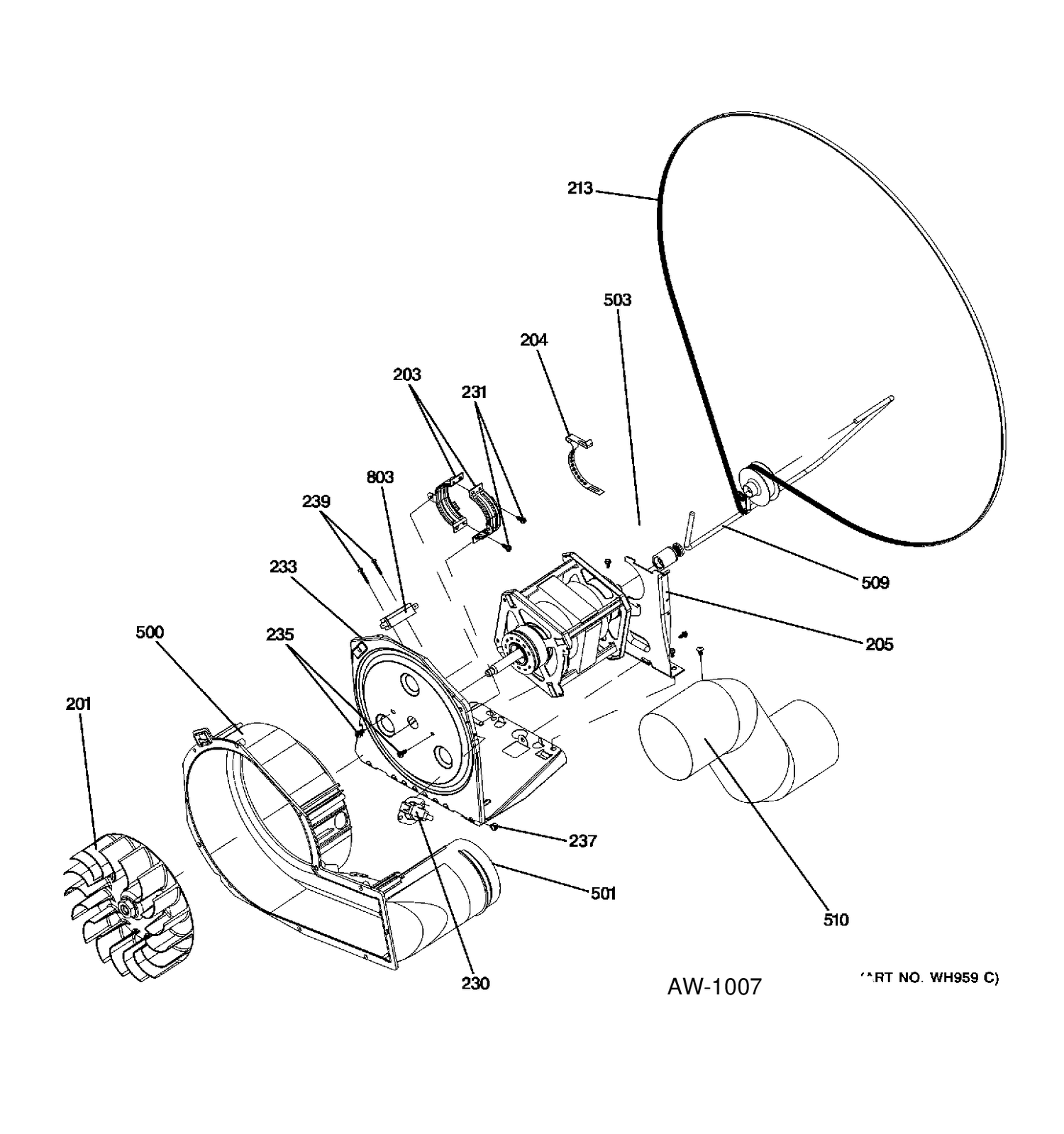 BLOWER & MOTOR ASSEMBLY Diagram and Parts List for C978-97222210  General Electric Washer