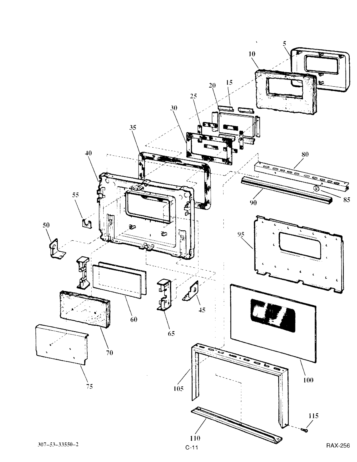 DOOR GROUP Diagram and Parts List for 13628-2  General Electric Range