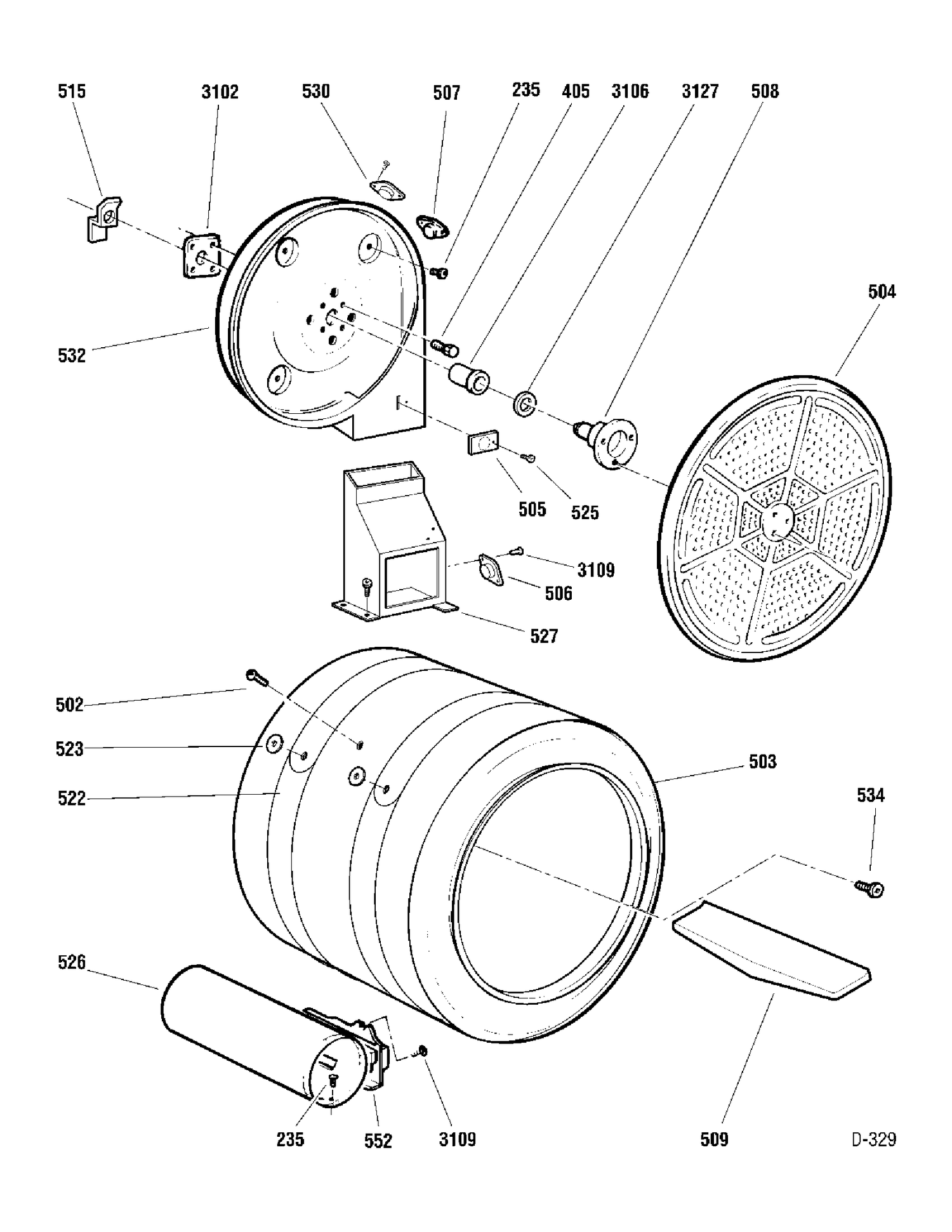 DRUM Diagram and Parts List for UPSE592GA0WW  General Electric Dryer