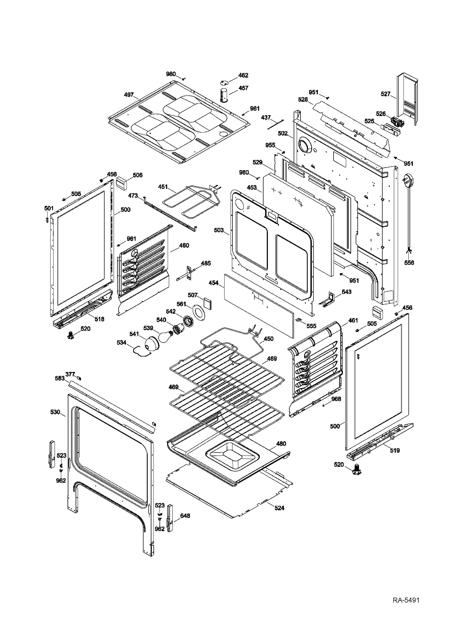 BODY PARTS Diagram and Parts List for JCBS250ST3SS  General Electric Range