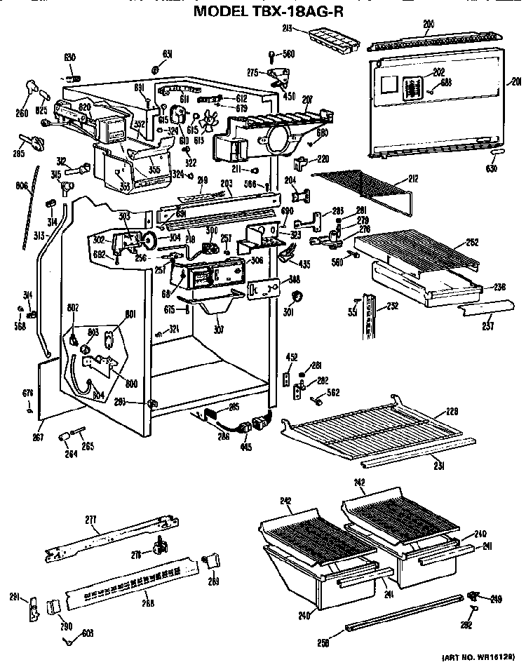 Cabinet Parts Diagram and Parts List for TBX18AGR  General Electric Refrigerator