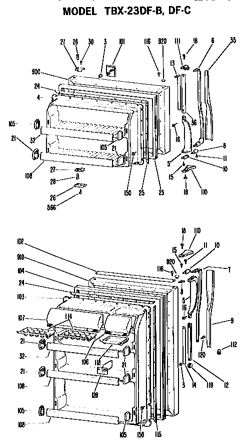 Doors Diagram and Parts List for TBX23DFB  General Electric Refrigerator