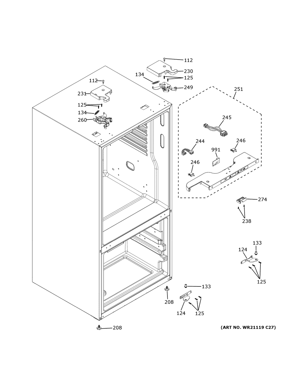 Case Parts Diagram and Parts List for GNE27JGMYFBB  General Electric Refrigerator