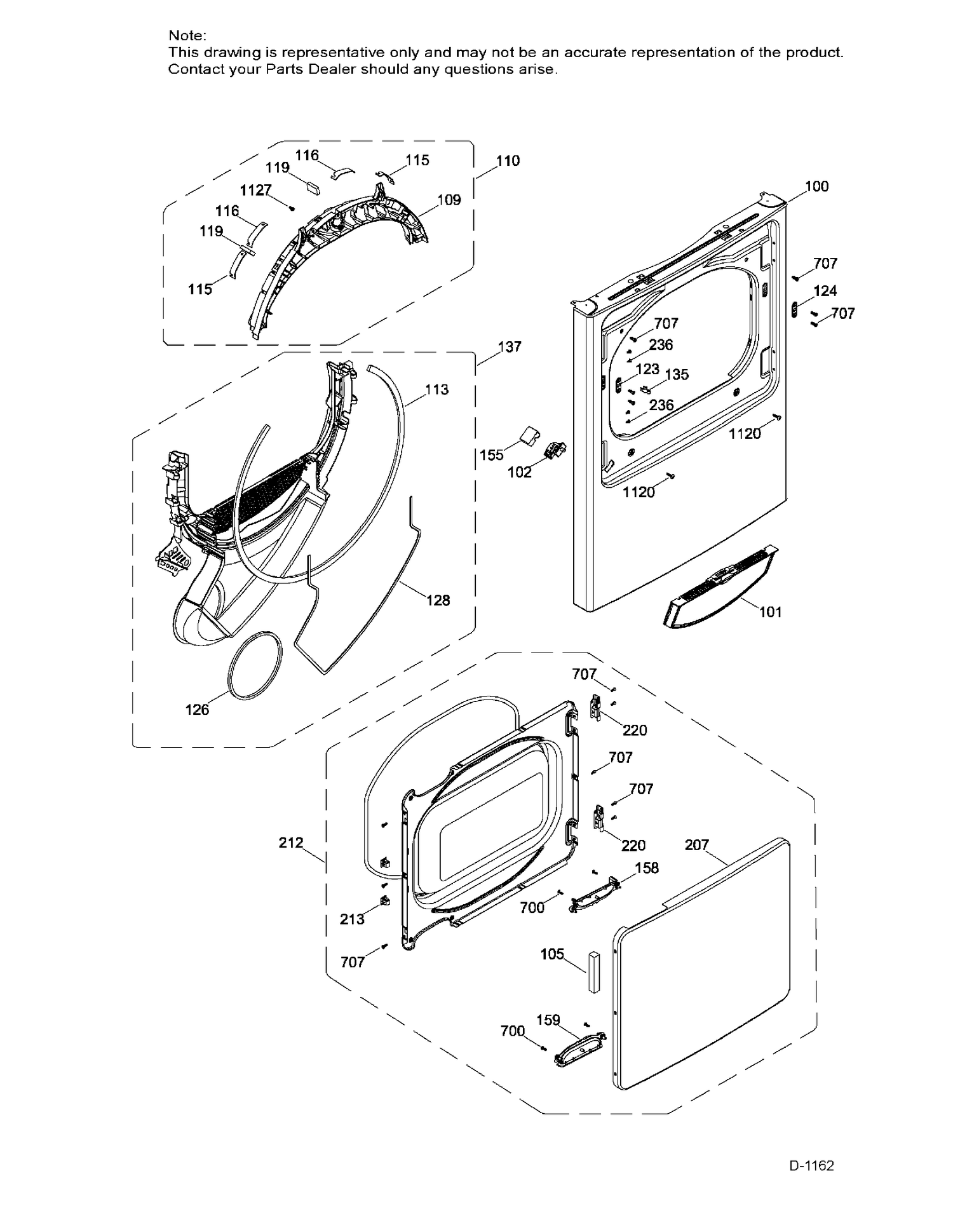 FRONT PANEL AND DOOR ASM Diagram and Parts List for MTX22EBMK0WW  General Electric Dryer