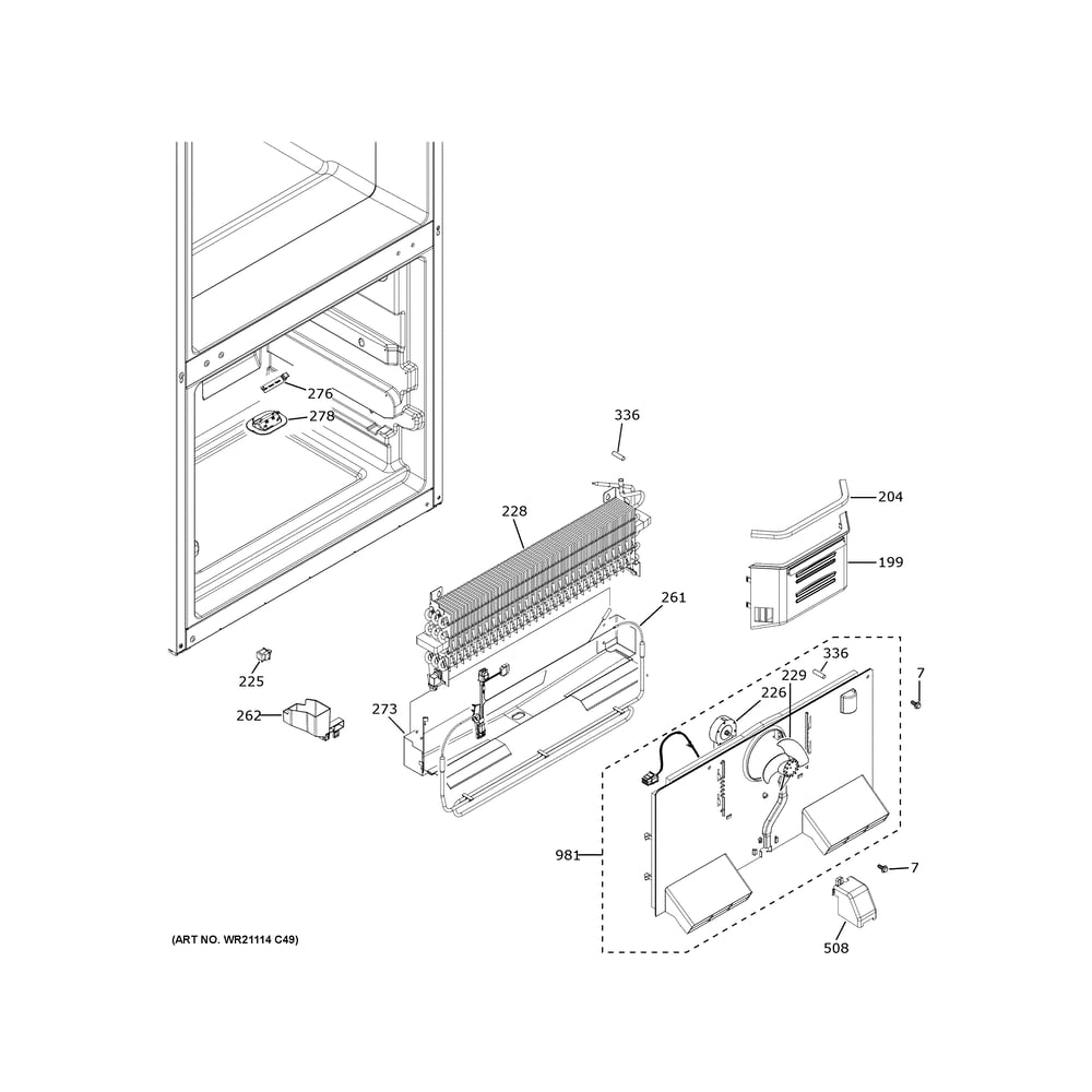 Freezer Section Diagram and Parts List for GBE21DYKJRFS  General Electric Refrigerator