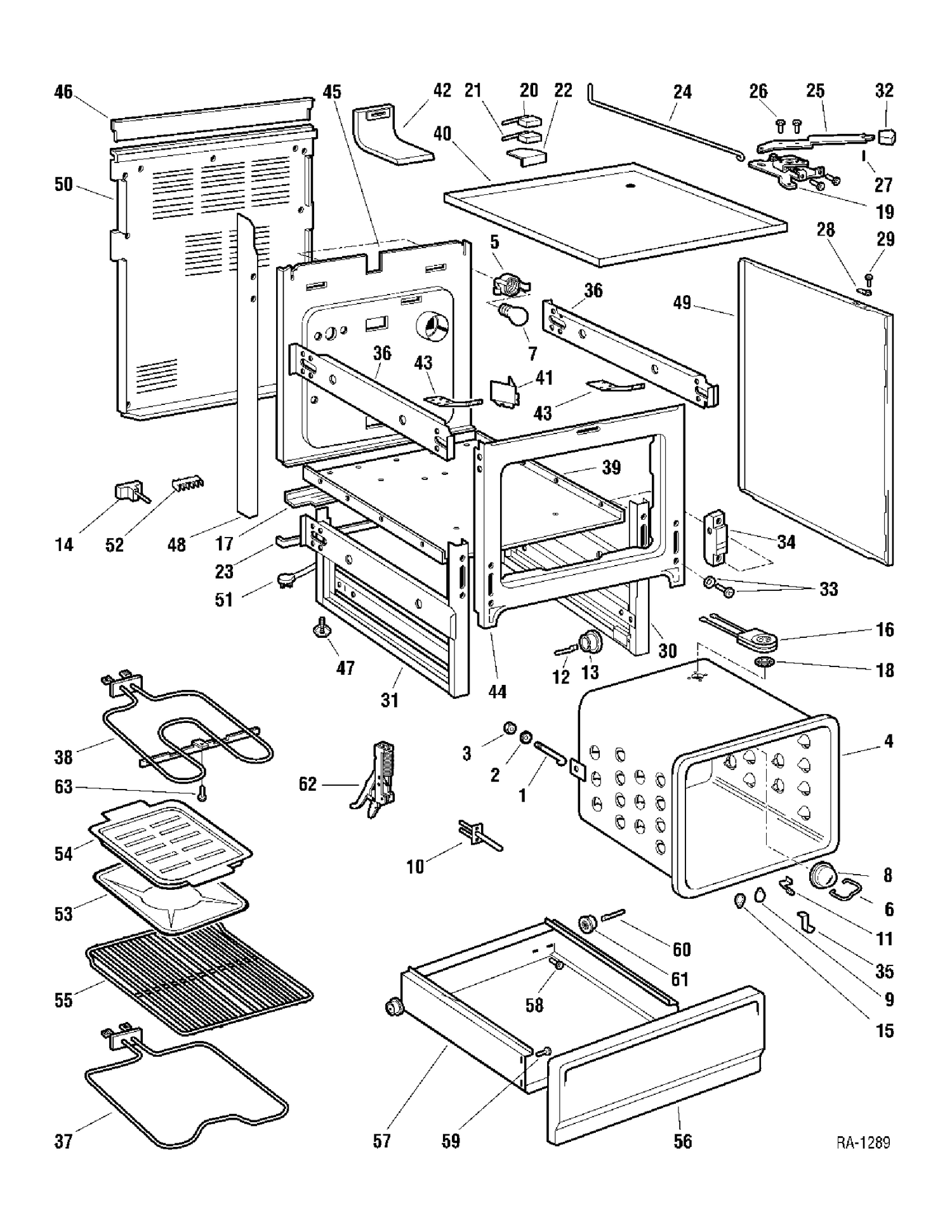 CHASSIS Diagram and Parts List for 12891-2  General Electric Range