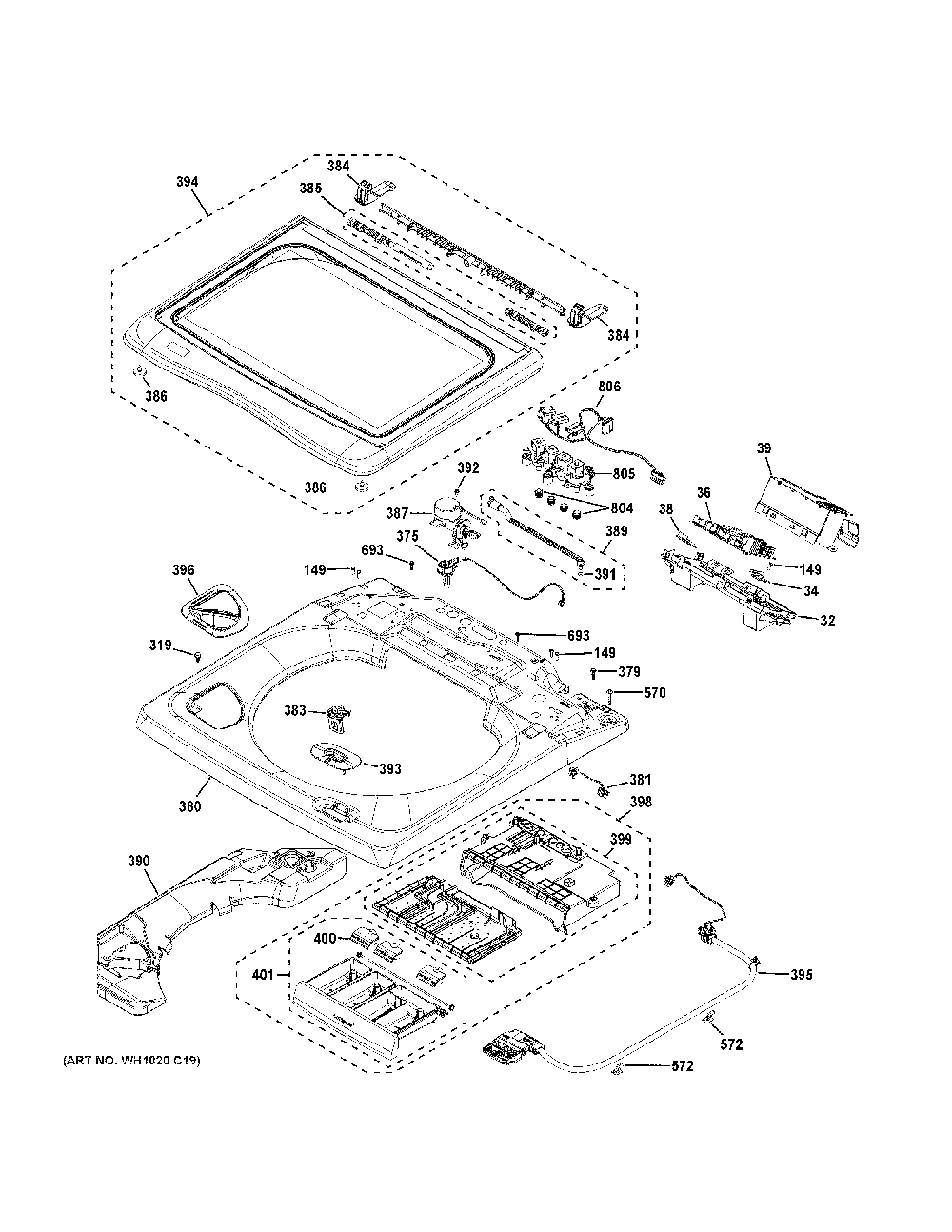 Top Panel And Lid Diagram and Parts List for PTW905BPT0RS  General Electric Washer