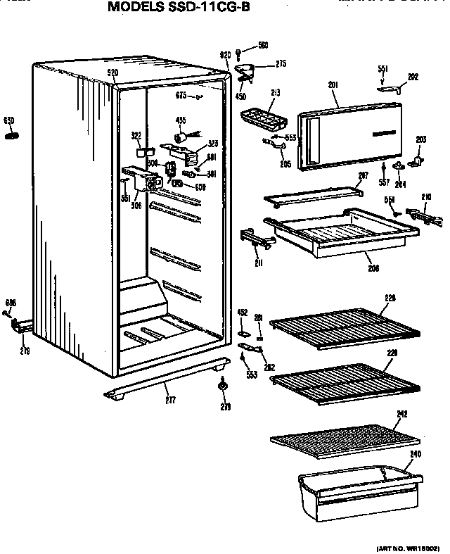 Cabinet Parts Diagram and Parts List for SSD11CGBLWH  Hotpoint Refrigerator