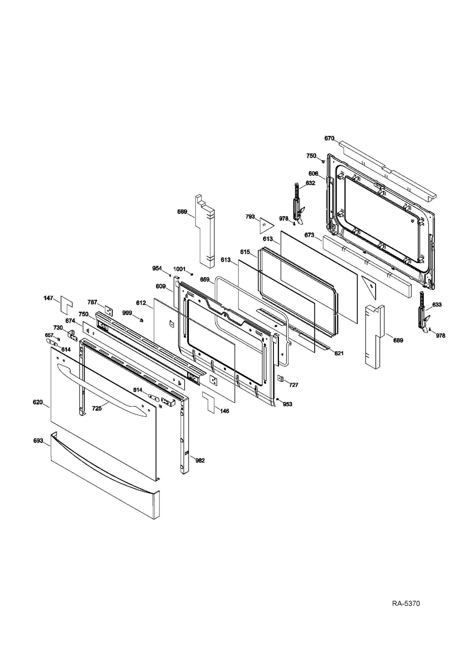 LOWER DOOR Diagram and Parts List for PCGB995SET2SS  General Electric Range