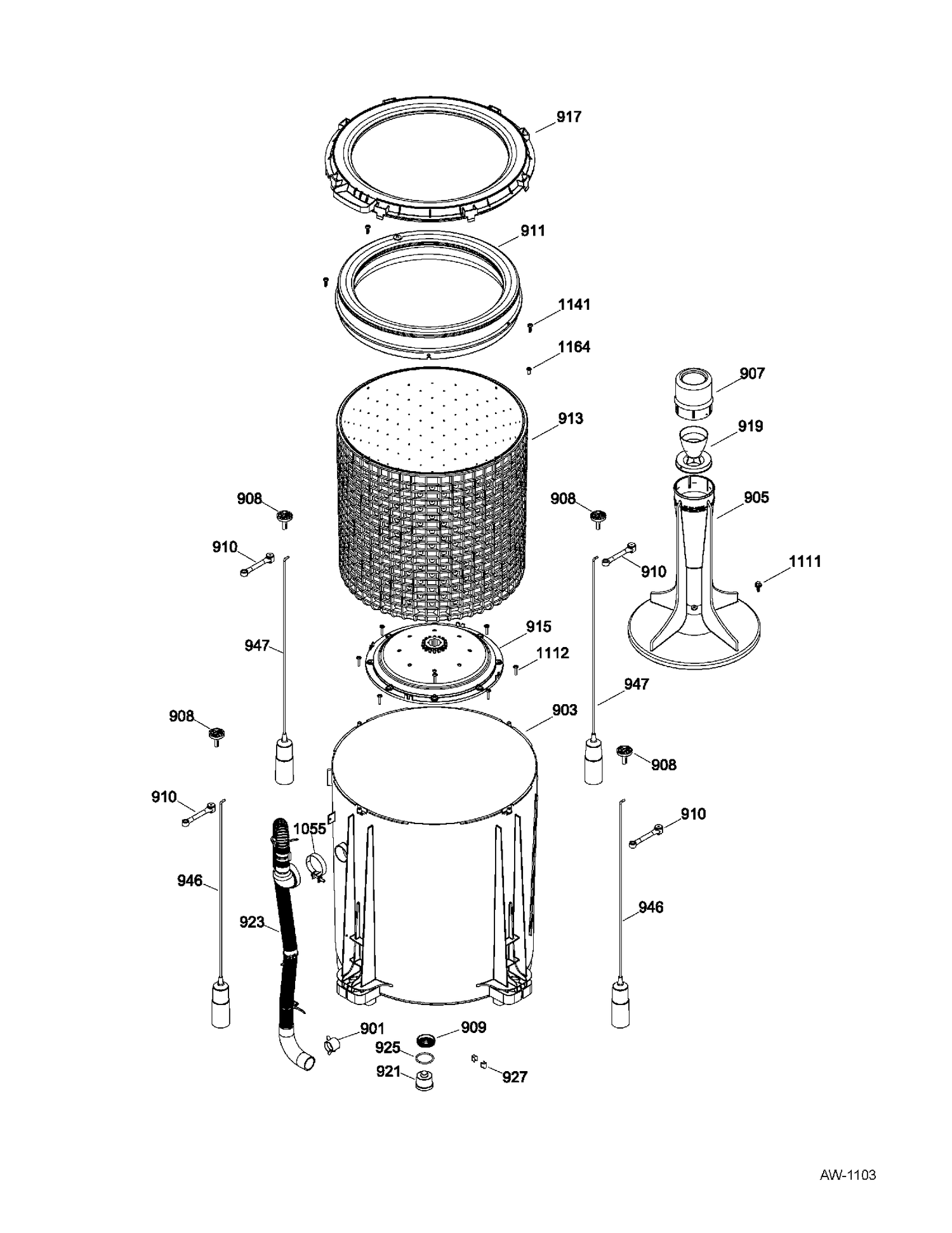 TUB WASHER Diagram and Parts List for GUAP240EM4WW  General Electric Washer
