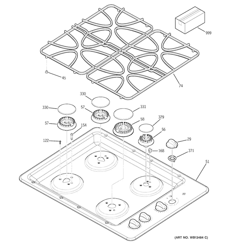 Control Panel & Cooktop Diagram and Parts List for JGP329SET2SS  General Electric Cooktop