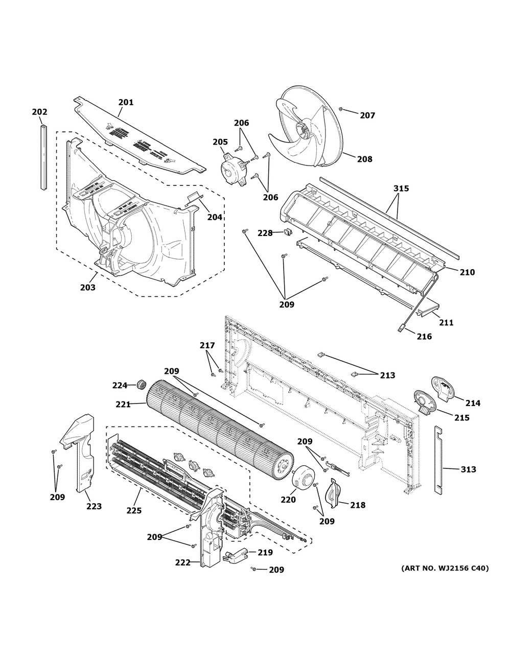 Motor & Chassis Parts Diagram and Parts List for AZ65H07EBMW5  General Electric Air Conditioner
