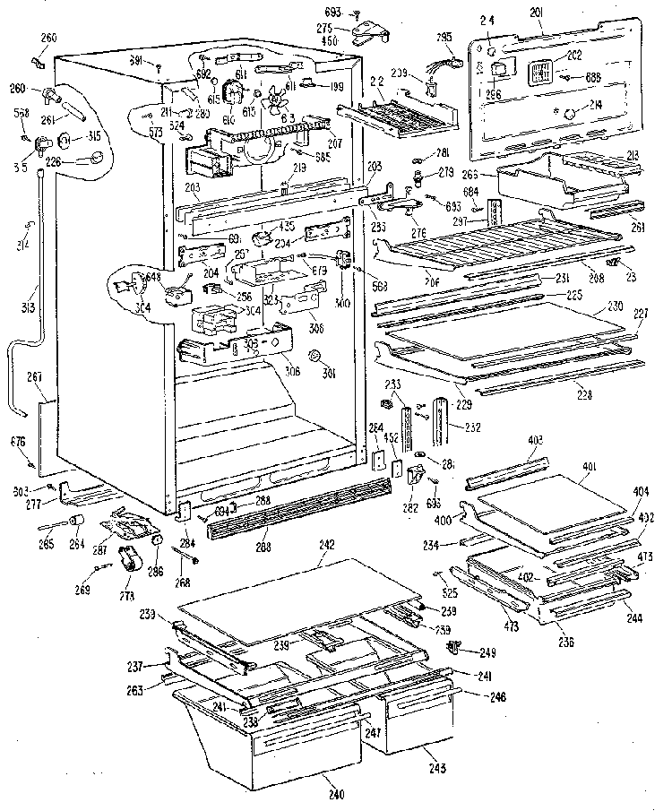 Cabinet Diagram and Parts List for TBX24ZKER  General Electric Refrigerator