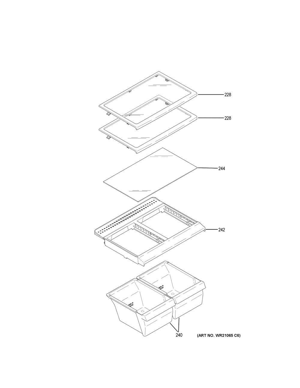 Fresh Food Shelves Diagram and Parts List for HPS18GTMMRWW  General Electric Refrigerator