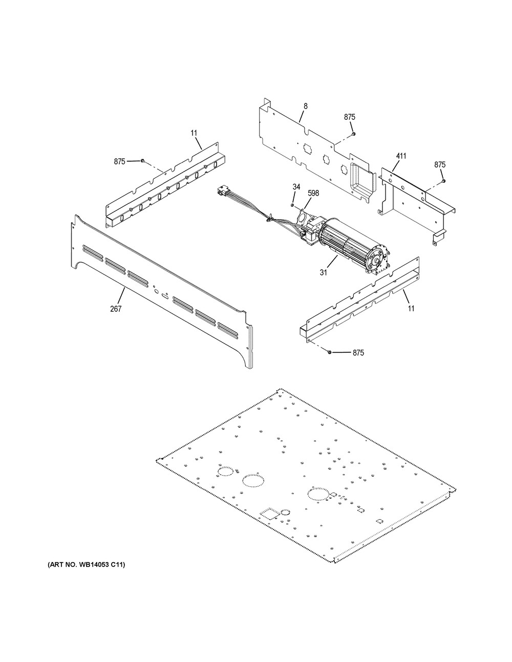 Center Spacer Diagram and Parts List for JKD5000DV1BB  General Electric Wall Oven