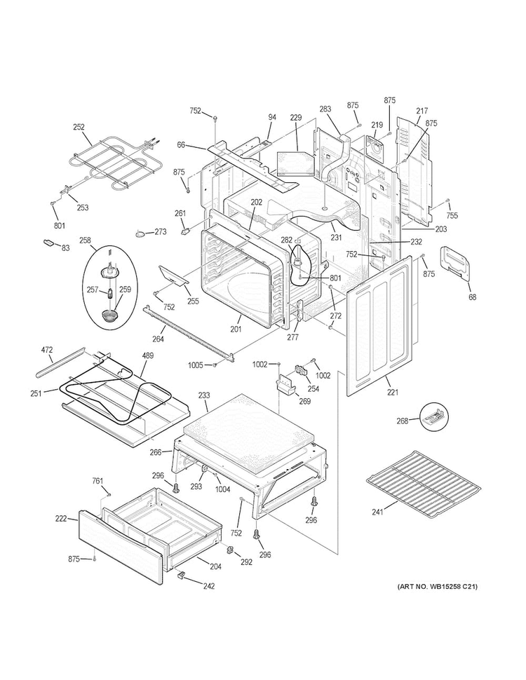 Body Parts Diagram and Parts List for JB700DJ3WW  General Electric Range