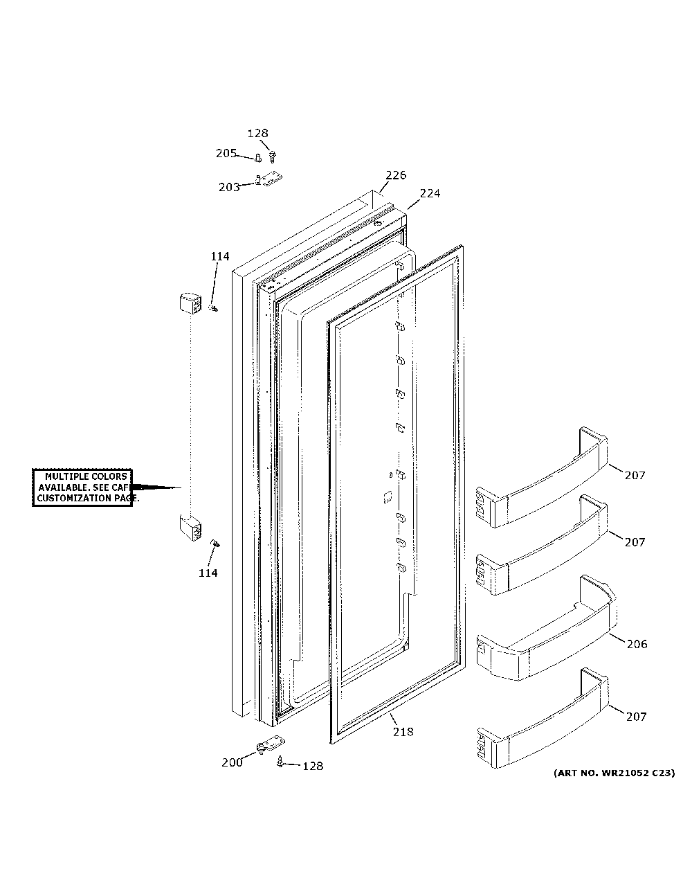 Fresh Food Door Diagram and Parts List for CSB48YP2NKS1  General Electric Refrigerator