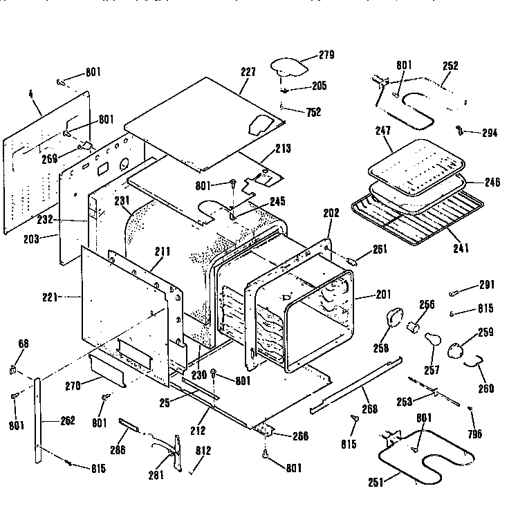 Main Body Diagram and Parts List for JRP14GP28G  General Electric Wall Oven
