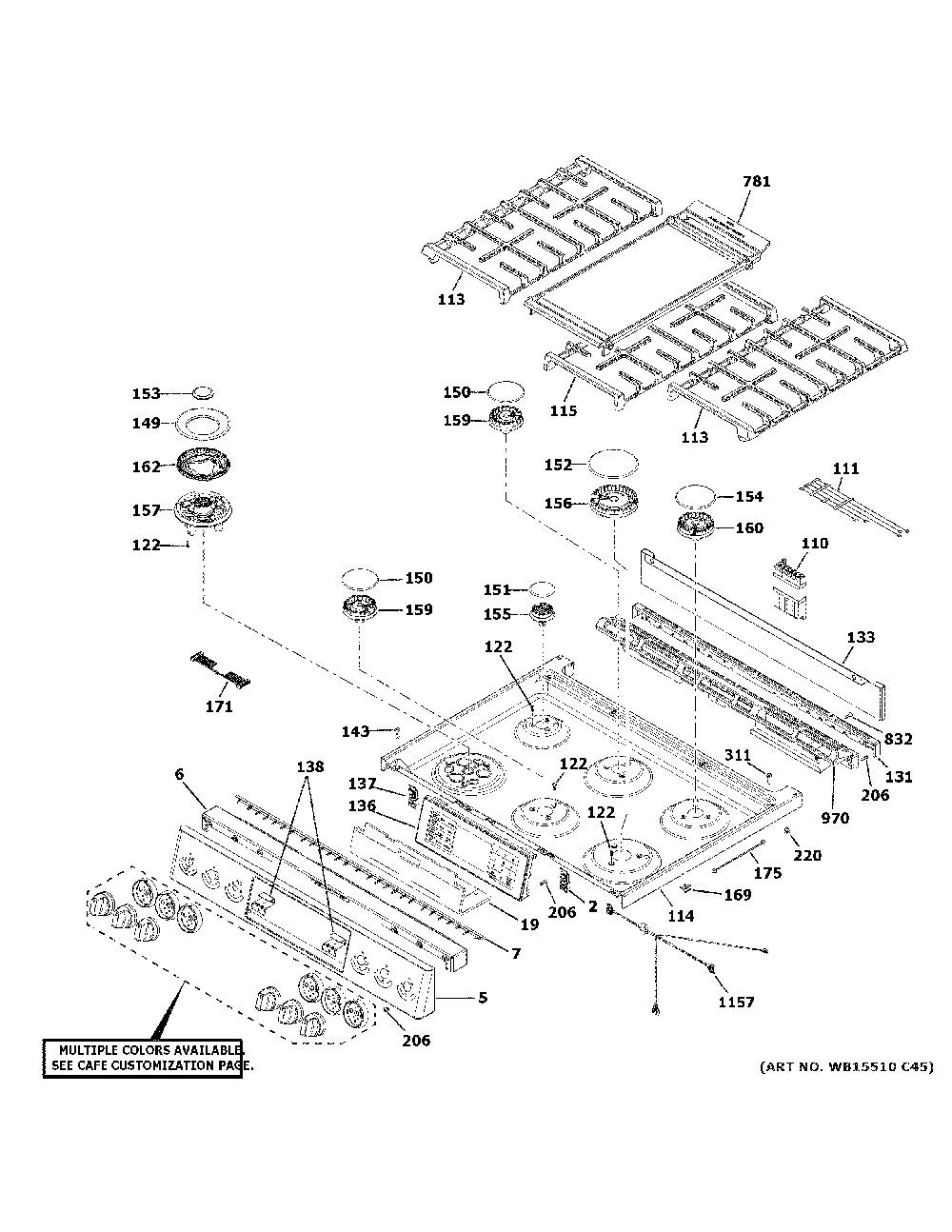 Control Panel And Cooktop Diagram and Parts List for C2S950P3M2D1  General Electric Range
