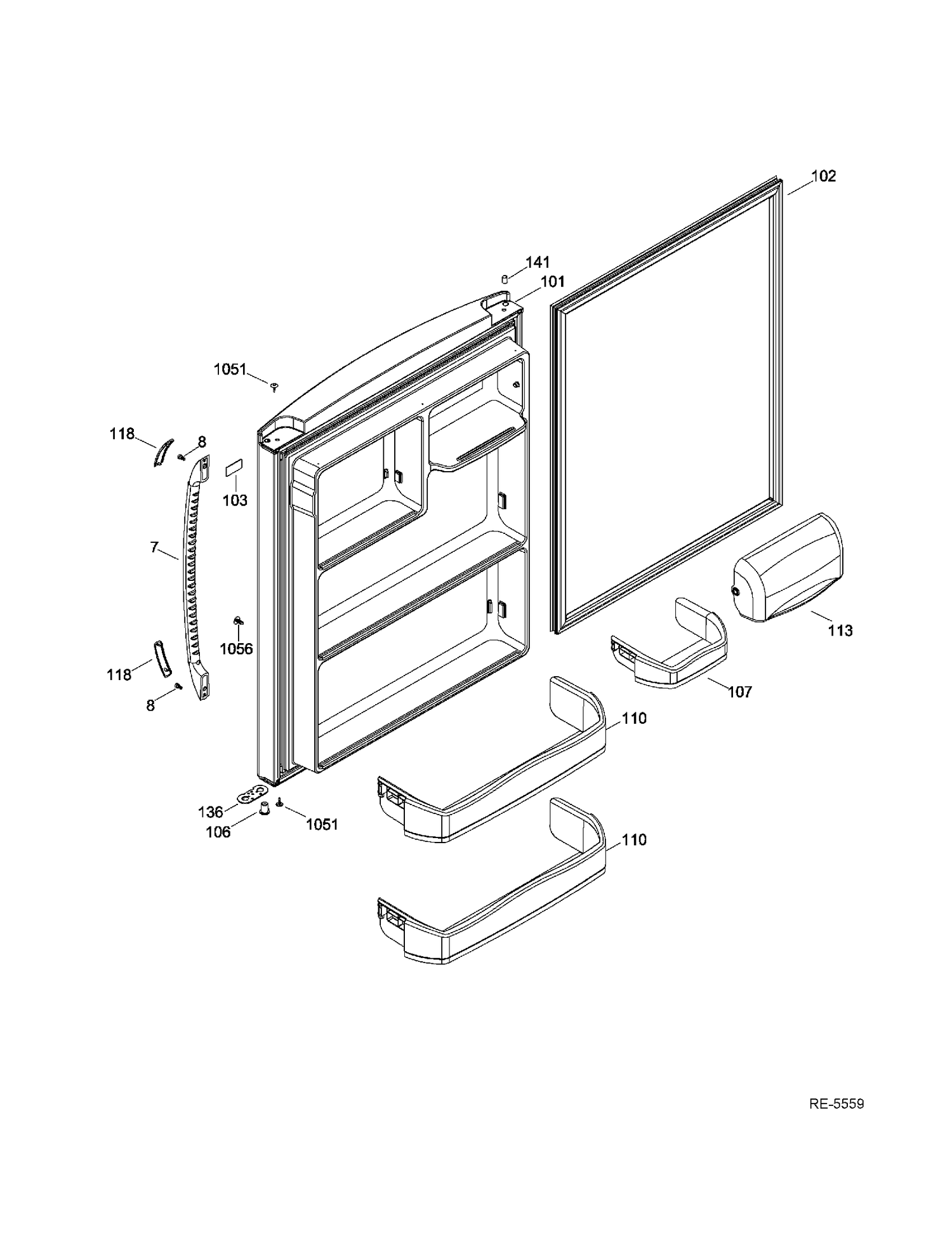 FF DOOR Diagram and Parts List for HBQ20DTEARWW  General Electric Refrigerator