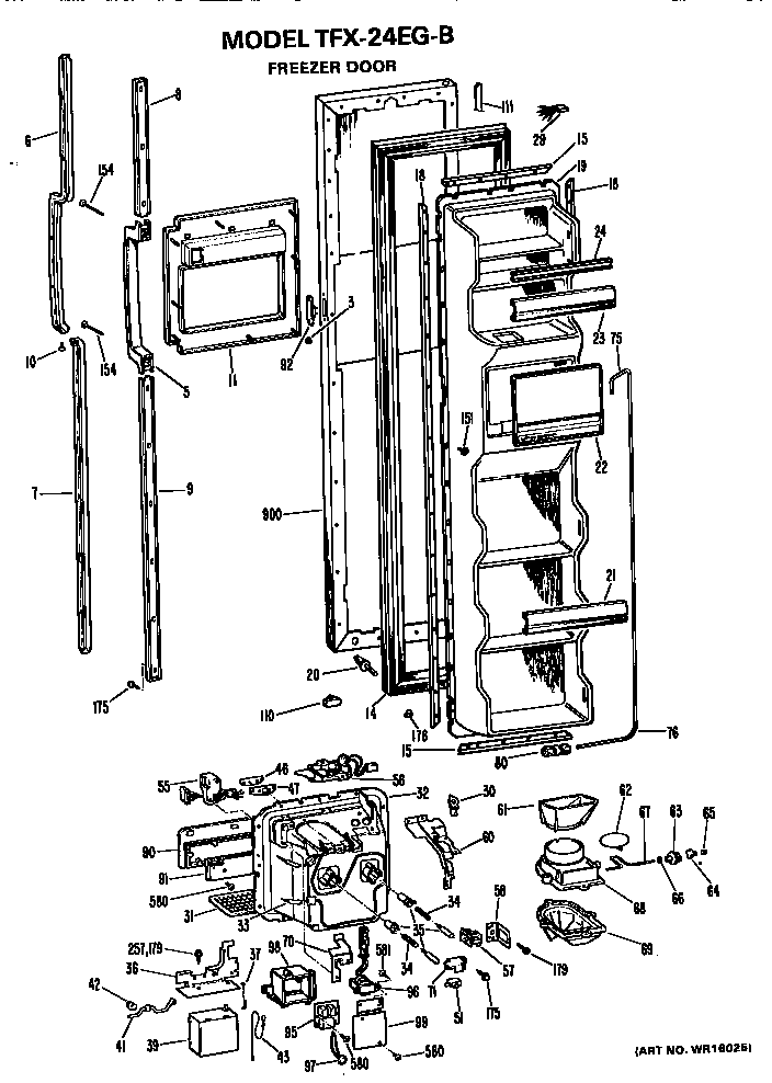 Freezer Door Diagram and Parts List for TFX24EGB  General Electric Refrigerator