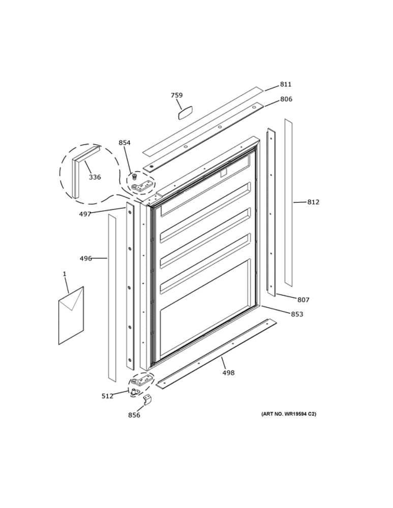 Door 2 Diagram and Parts List for ZIBI240PAII  General Electric Wine and Beverage Cooler