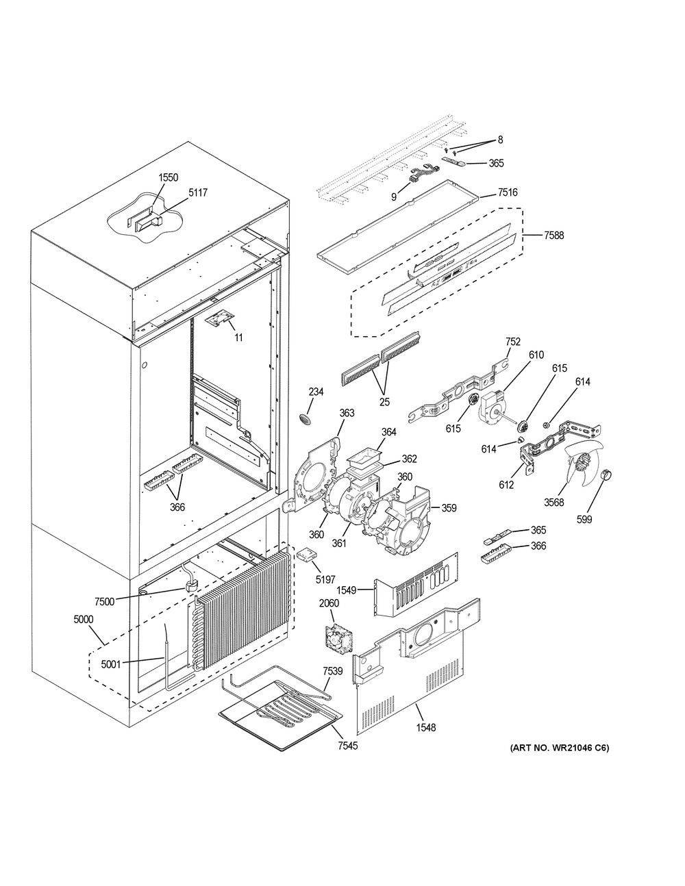 Controls & Components Diagram and Parts List for ZIPS360NNBSS  General Electric Refrigerator