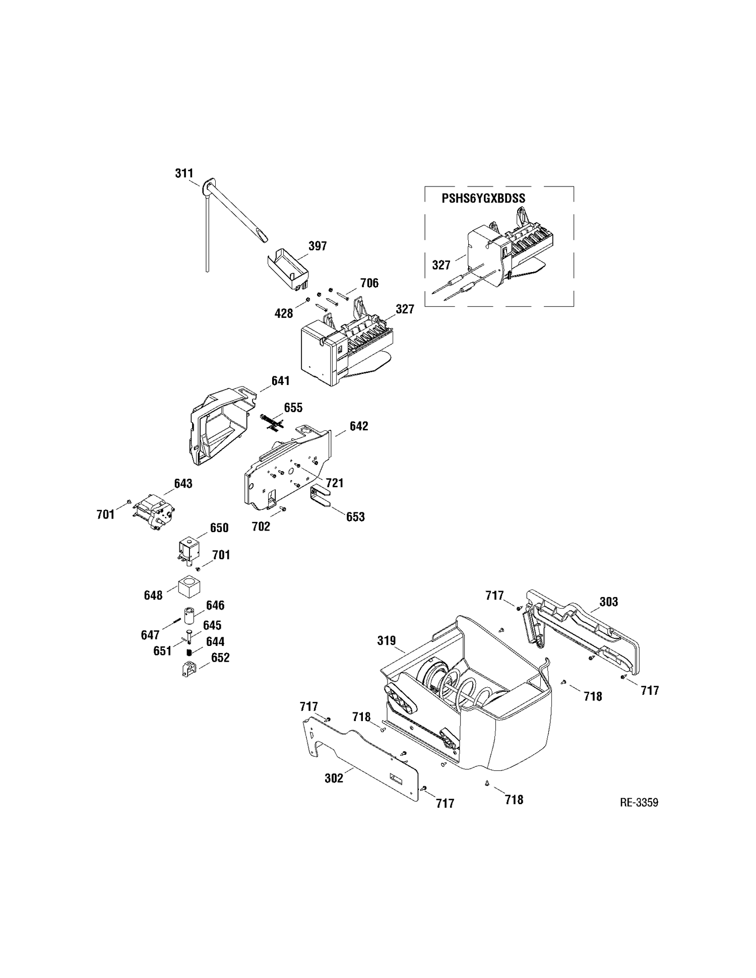 ICE MAKER Diagram and Parts List for PSHS6YGXADSS  General Electric Refrigerator