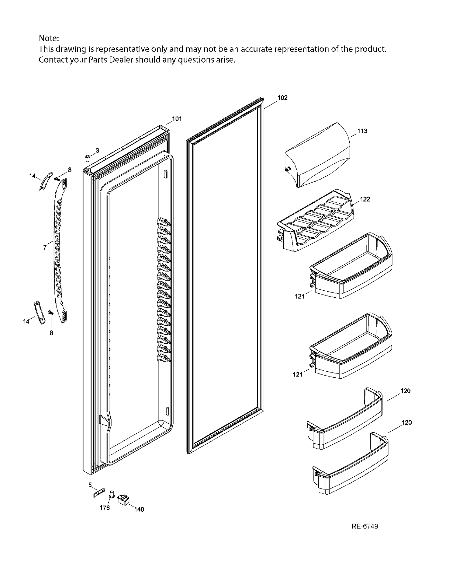 FF DOOR Diagram and Parts List for GSRL3KLXHFLB  General Electric Refrigerator