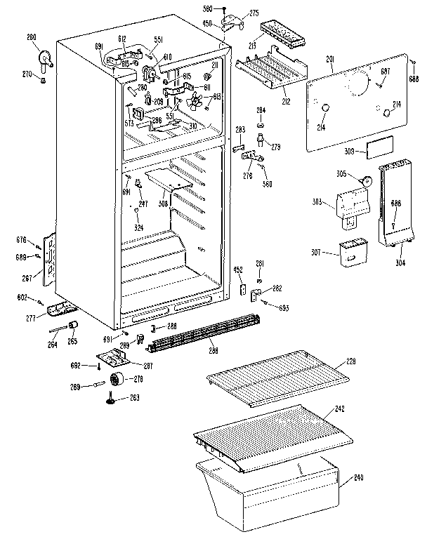 Cabinet Diagram and Parts List for TBX14SPB  General Electric Refrigerator