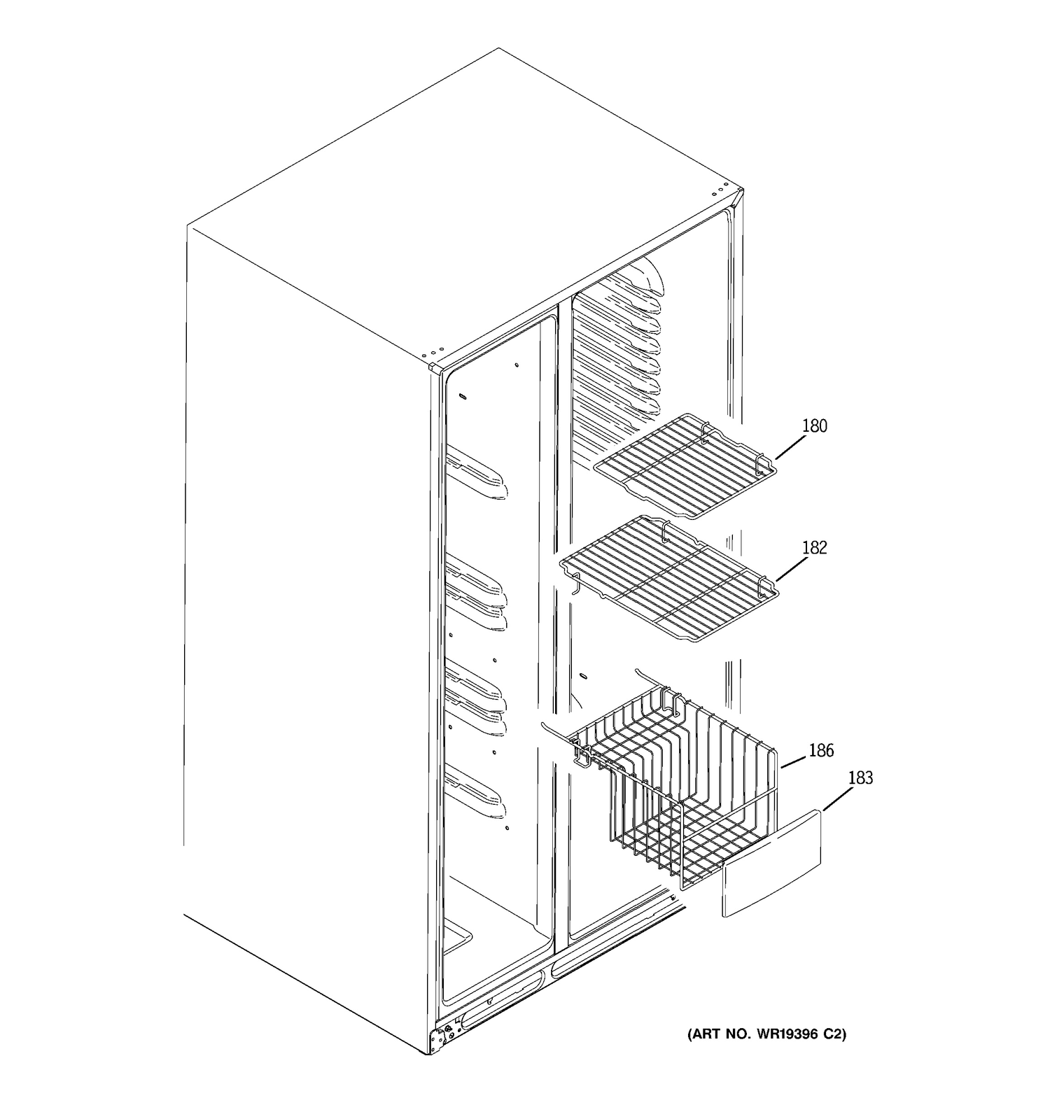 FREEZER SHELVES Diagram and Parts List for GZS23HGECFWW  General Electric Refrigerator