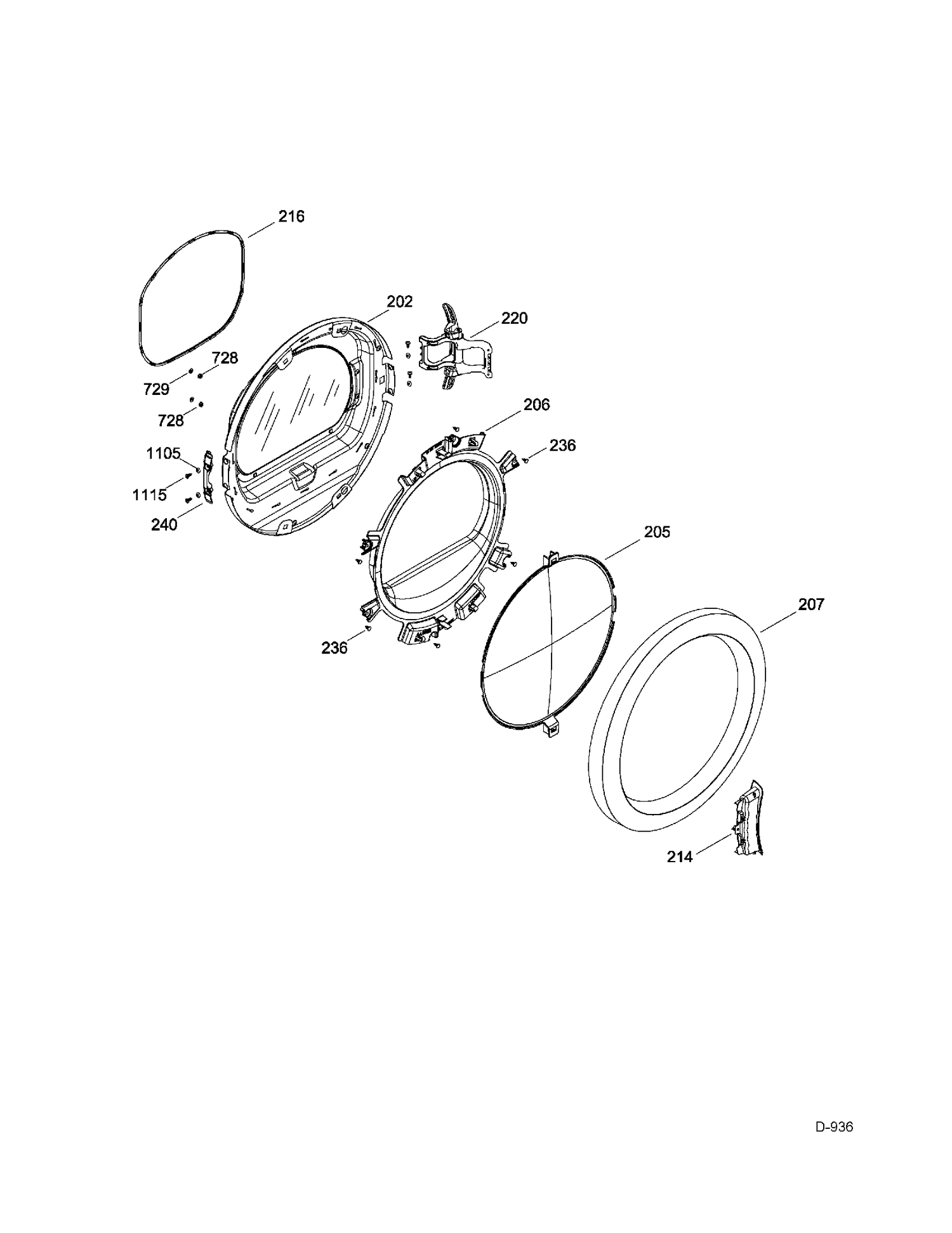 DOOR ASM Diagram and Parts List for GFMN110ED1WW  General Electric Dryer
