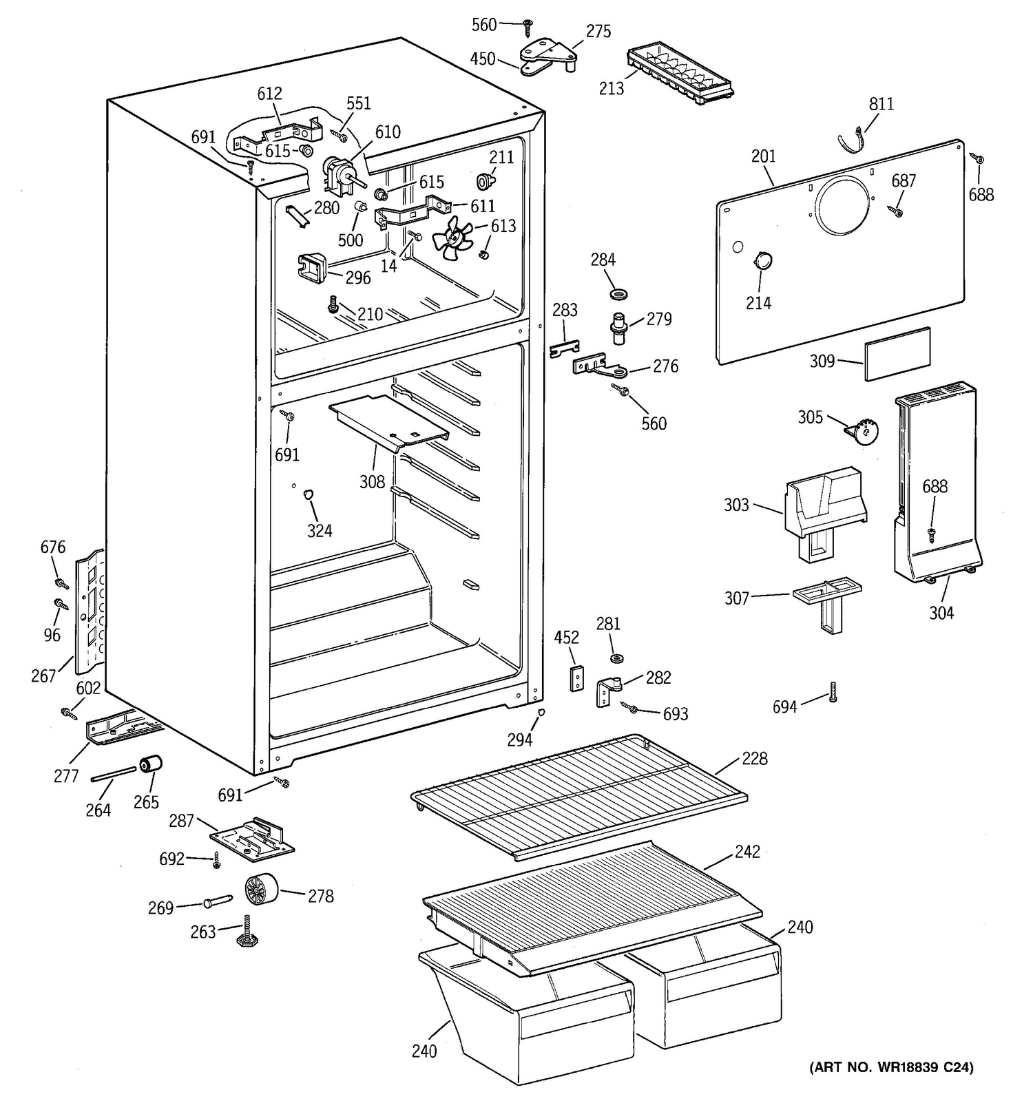 CABINET Diagram and Parts List for MTS16BBMELWW  General Electric Refrigerator