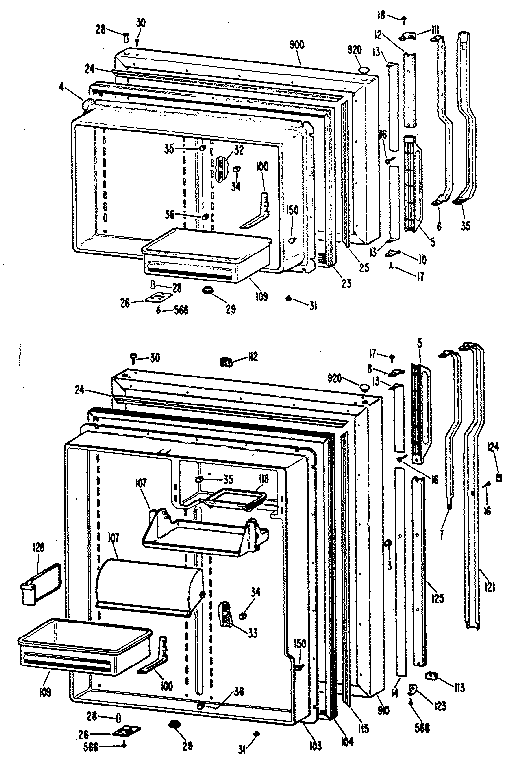 Doors Diagram and Parts List for TBX25ZKB  General Electric Refrigerator