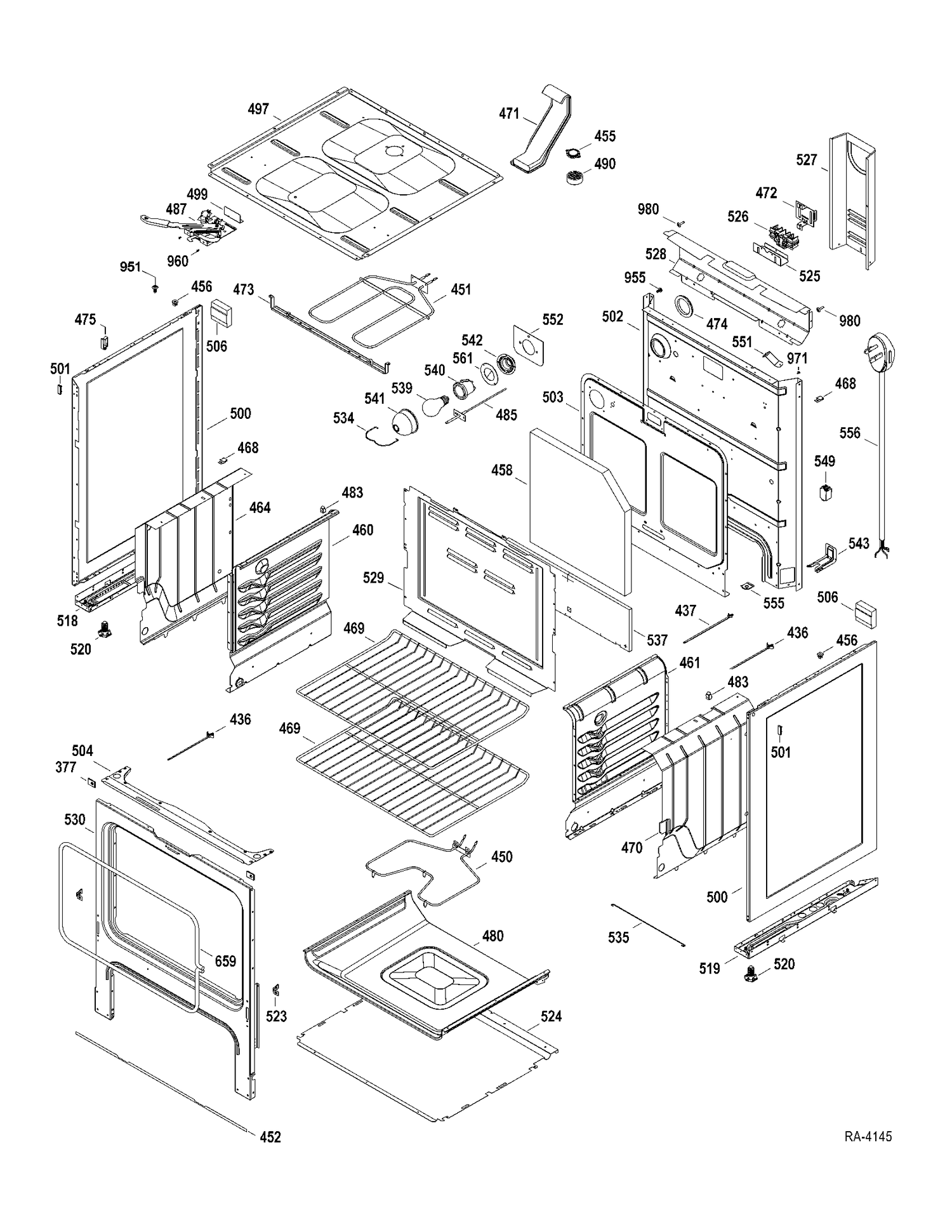 BODY PARTS Diagram and Parts List for JCBP620ST1SS  General Electric Range